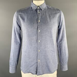 BARENA Size XL Blue White Geometric Cotton Long Sleeve Shirt